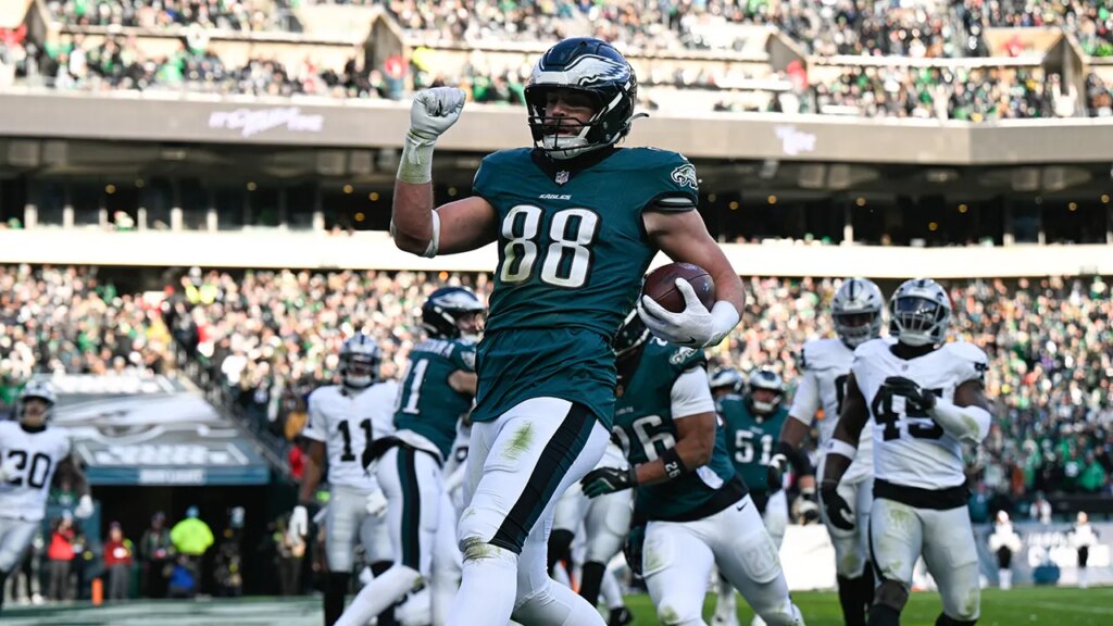 Eagles rout Raiders to snap 3-game losing streak as Dallas Goedert scores two touchdowns