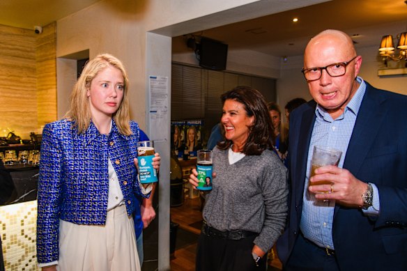 The now infamous photo of Amelia Hamer (left) with Senator Jane Hume and then-opposition leader Peter Dutton in Kooyong.