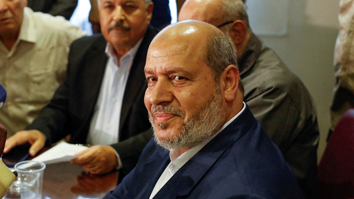 A photo of Khalil al-Hayya, Hamas leader, at a conference in Syria.