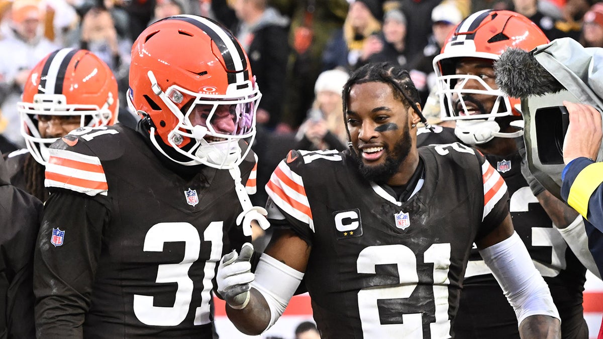 Denzel Ward celebrates