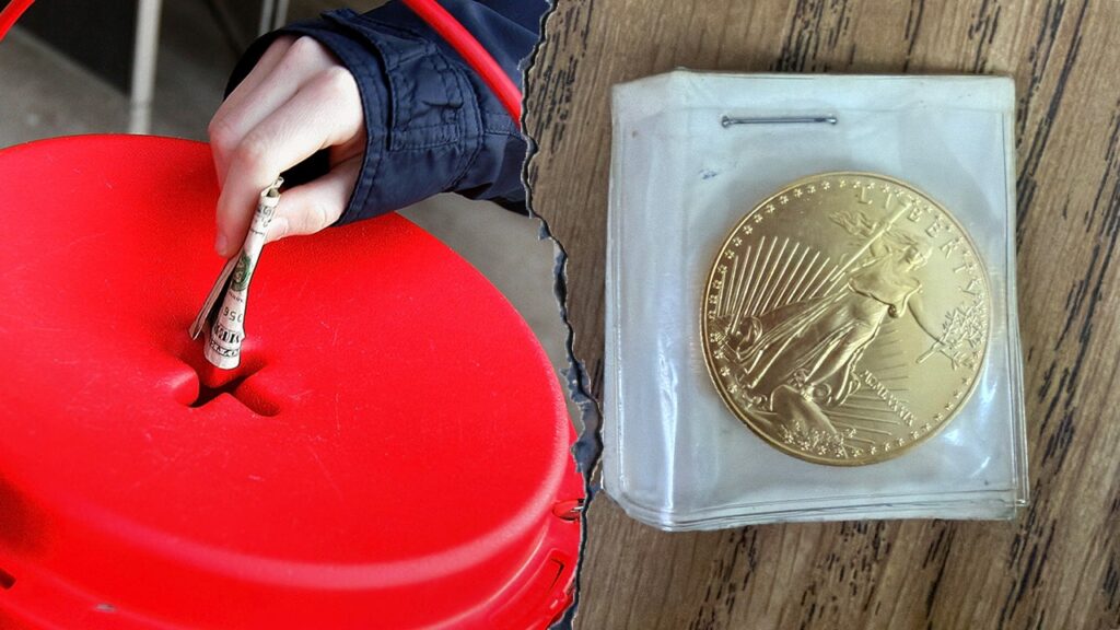 Mystery donor drops gold coin worth thousands in Salvation Army donation bucket: 'We are sincerely grateful'