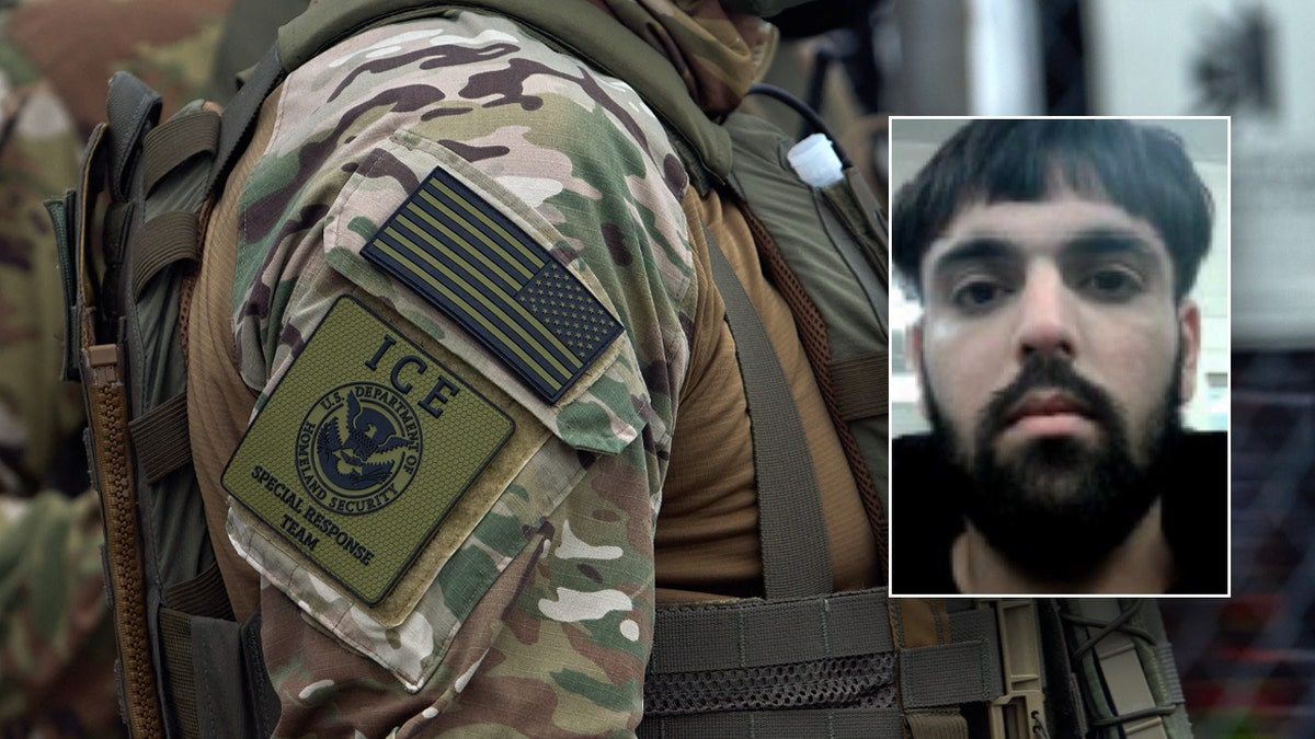 Split image of an ICE agent patch and Kamalpreet Singh