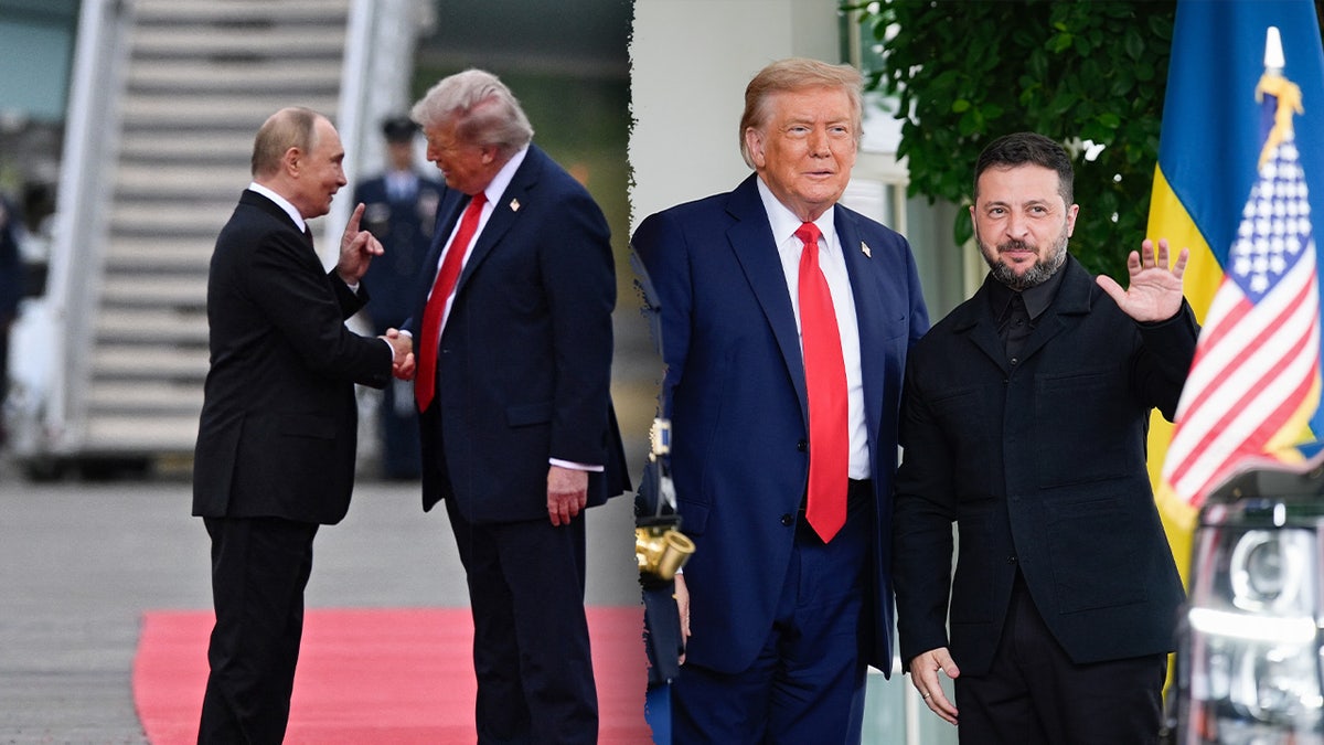 A split image of Trump and Putin, and Trump and Zelenskyy
