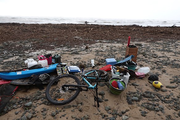 Belongings from the caravan park at Wye River were swept into the ocean. 