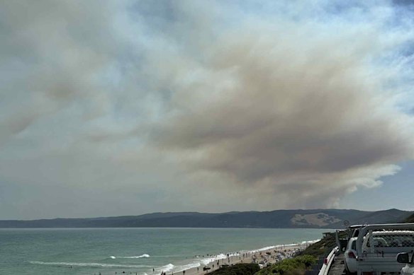 The fire seen from Aireys Inlet on Saturday afternoon.