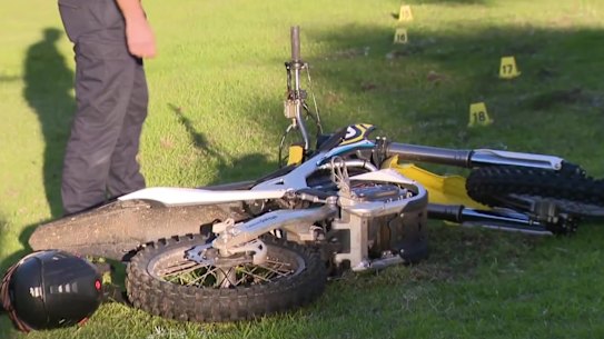 WA Police examine an electric off-road motorbike involved in a fatal crash in Edgewater on Saturday, July 26, 2025.
