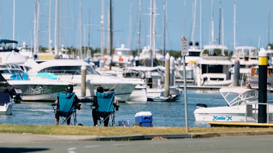 Locals enjoying the afternoon down by the marina in Manly.