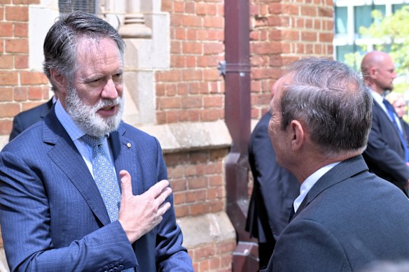 Jewish Community Council of WA president Michael Levitt and Premier Roger Cook at the National Day of Mourning service at St George’s Cathedral in Perth.