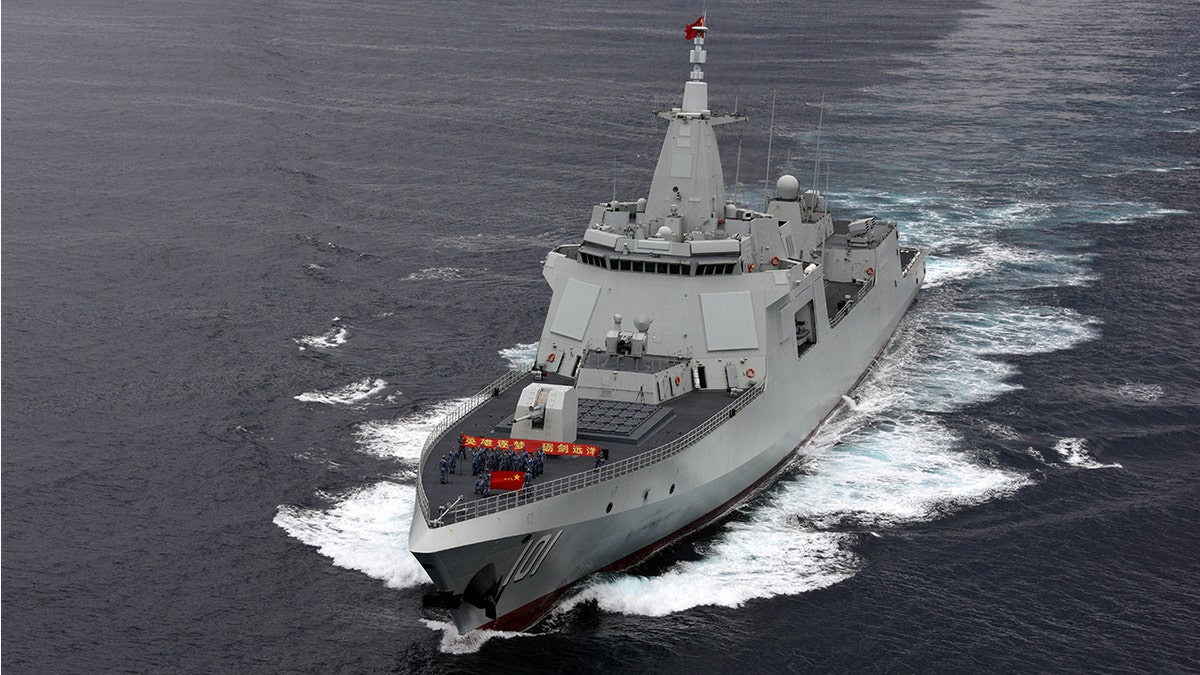 China's type 055 guided-missile destroyer Nanchang sails during a naval exercise. 