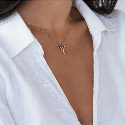 TheoGrace Initial Necklace with Birthstone in 18K Gold Plating