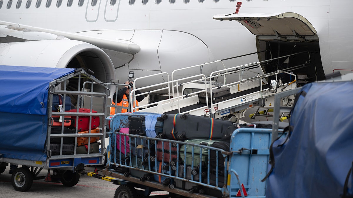 cargo and luggages being hauled into plane