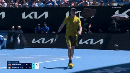 Sinner is cramping during his match.