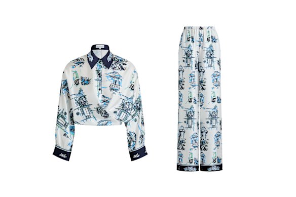Scanlan Theodore silk souvenir shirt, $650, and silk souvenir trousers, $650.