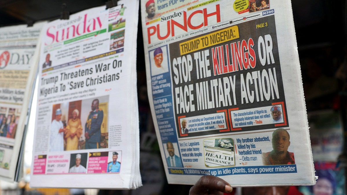 Newspaper headlines about Trump military action in Nigeria