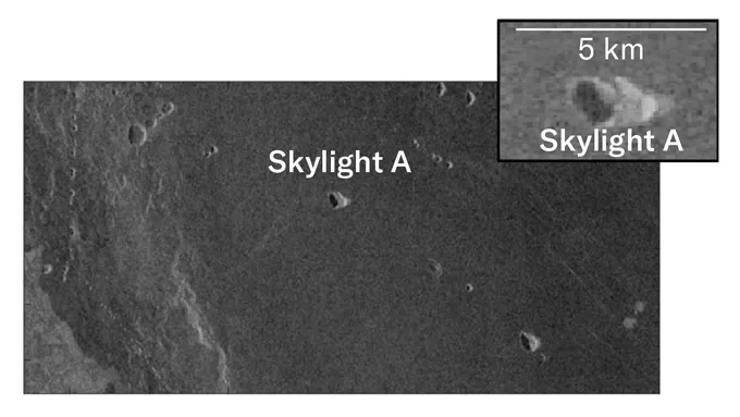An image of the surface of Venus and potential lava tube
