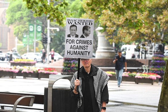 Pro-Palestine protesters outside the Supreme Court earlier. 