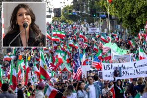 Crown princess joins tens of thousands of demonstrators protesting Iranian regime in DTLA