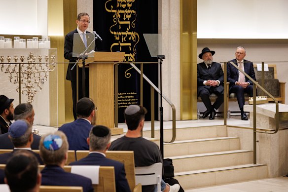 Israeli President Isaac Herzog speaks at Bondi Chabad.