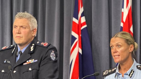 WA Police Commissioner Col Blanch and Australian Federal Police Commissioner Krissy Barrett confirming the Invasion Day rally incident had been declared an act of terror.