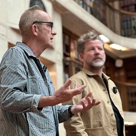 Kevin McCloud and Tim Ross at the State Library. McCloud recalls working as a librarian in London.