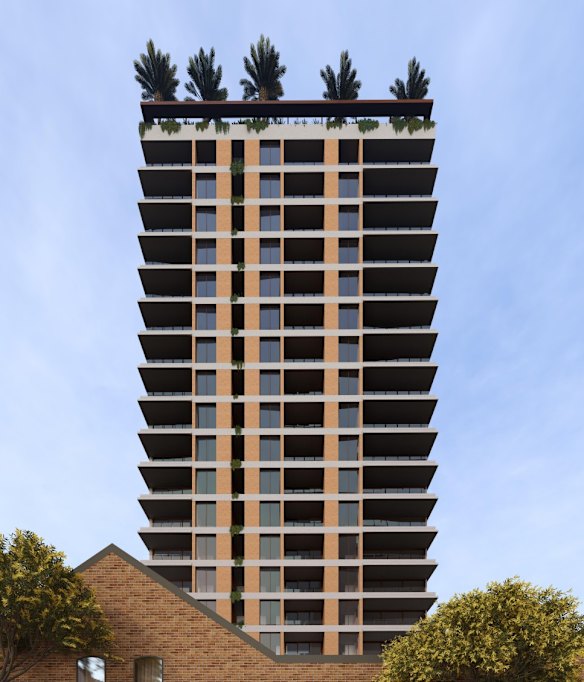 An artist impression of a future building  on the site in documents lodged with Brisbane City Council. 