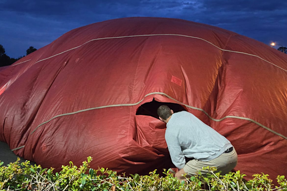 The sightseeing balloon received a 45-centimetre tear, which was patched up on site.