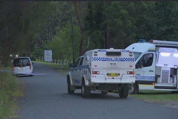 Police at the Dural property on Friday morning.