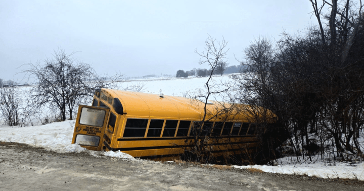 School bus carrying 40 students crashes in Ontario town, 4 sent to hospital