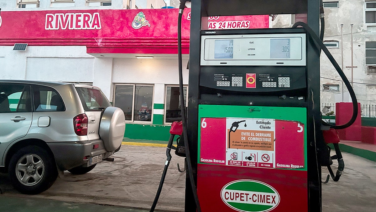 A car is refueled at a service station in the Cuban capital.
