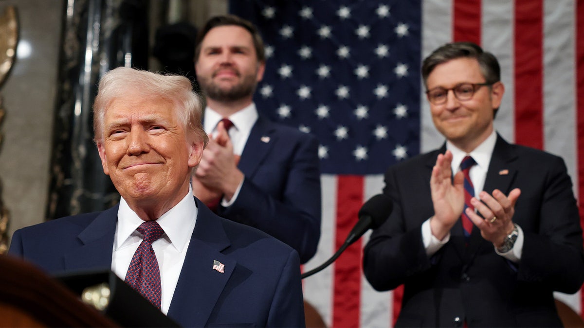 President Trump, Vice President Vance and Speaker Johnson in the Capitol
