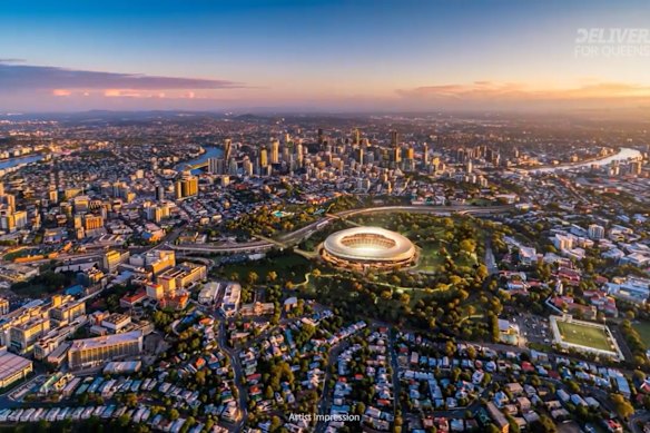 An artist’s impression of the planned Brisbane Stadium in Victoria Park.