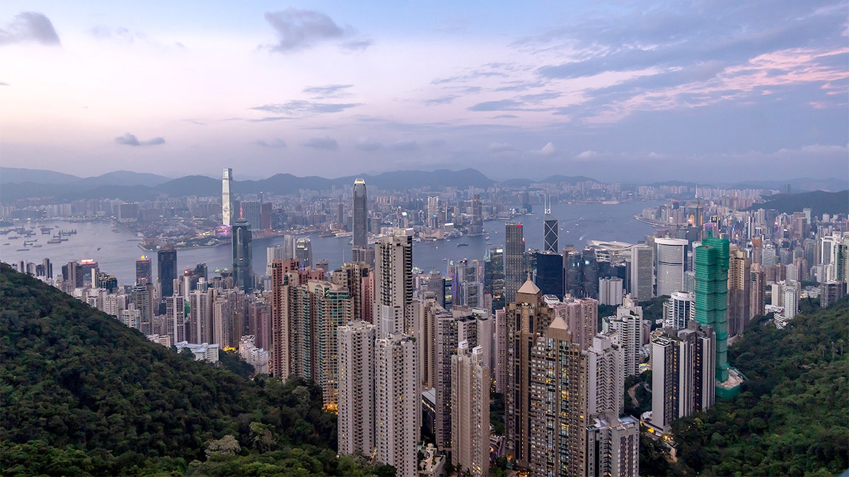 High-rise buildings fill the skyline in Hong Kong’s central business district.