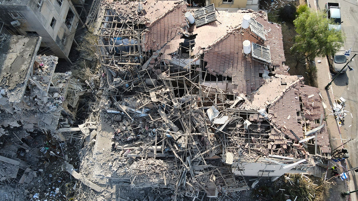 Overhead view of a destroyed building in Israel
