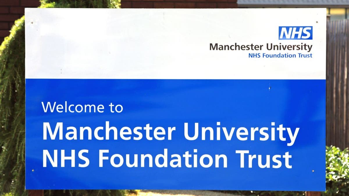 Sign for Manchester University NHS Foundation Trust in Manchester, England.