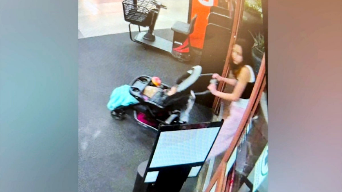 Woman pushing a child in a stroller.