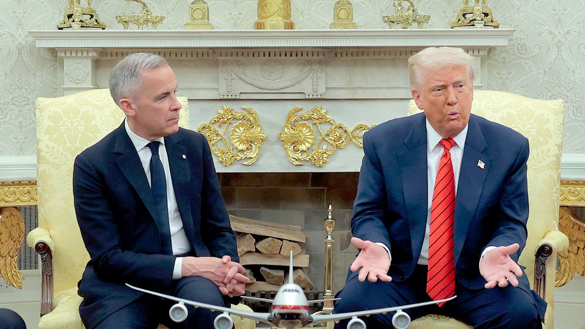 Mark Carney and Donald Trump sitting in the Oval Office