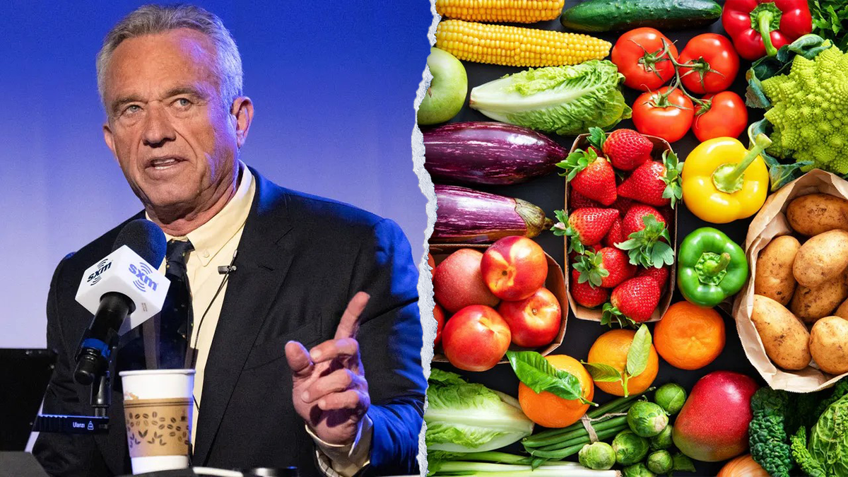RFK Jr (left) and various fruits and vegetables (right) 