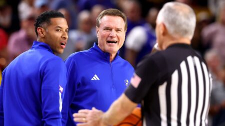 Kansas coach Bill Self ejected before halftime in upset loss to Arizona State: 'Pretty temperamental crew'