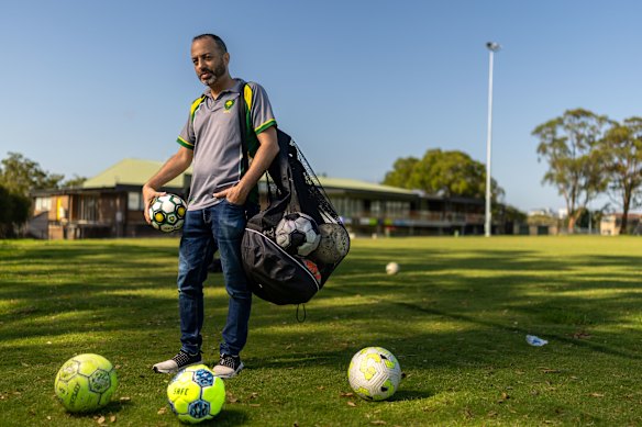 Football coach Aiman Gouda at the Box Road playing facilities 