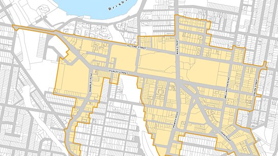 The priority development area as shown on a map of Woolloongabba in Brisbane.