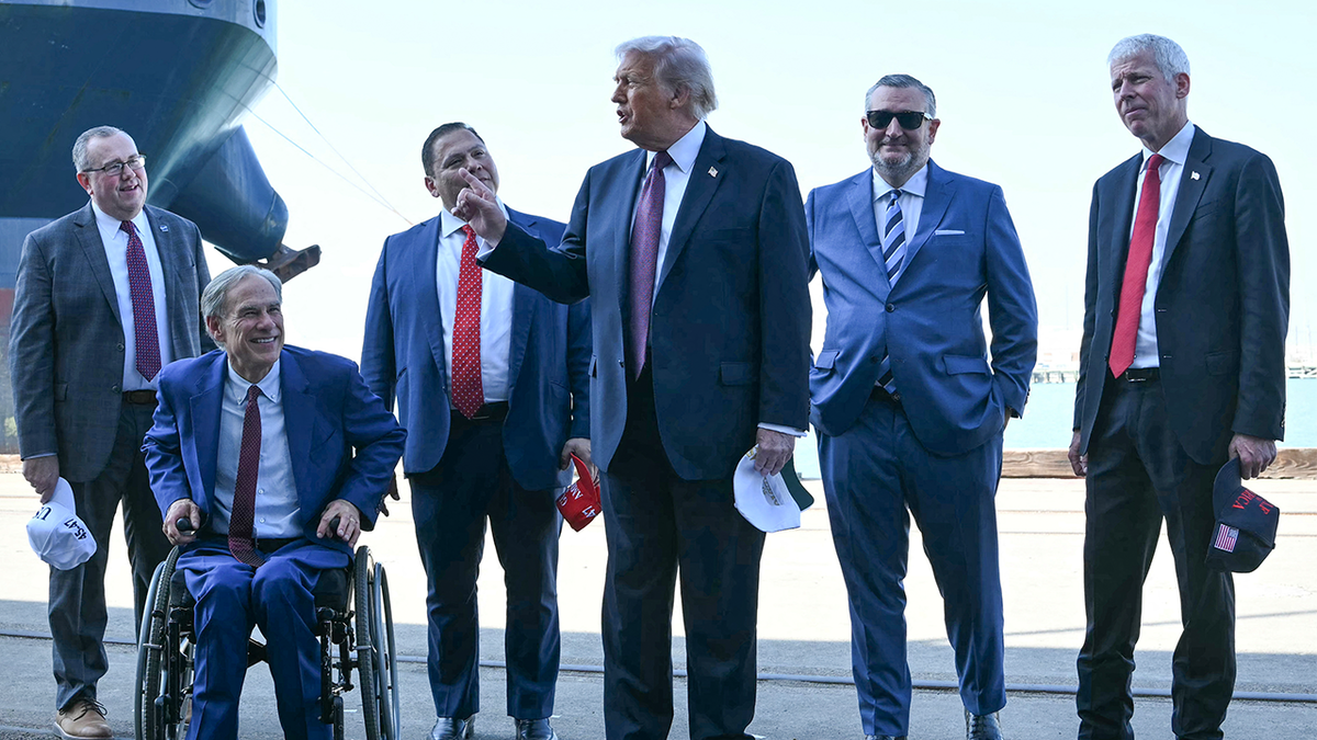 Texas Governor Greg Abbott (L), US President Donald Trump (C), US Senator Ted Cruz (R-TX) (2L), and US Secretary of Energy Chris Wright (R) take part in a briefing on energy at the Port of Corpus Christi in Corpus Christi, Texas on February 27, 2026.