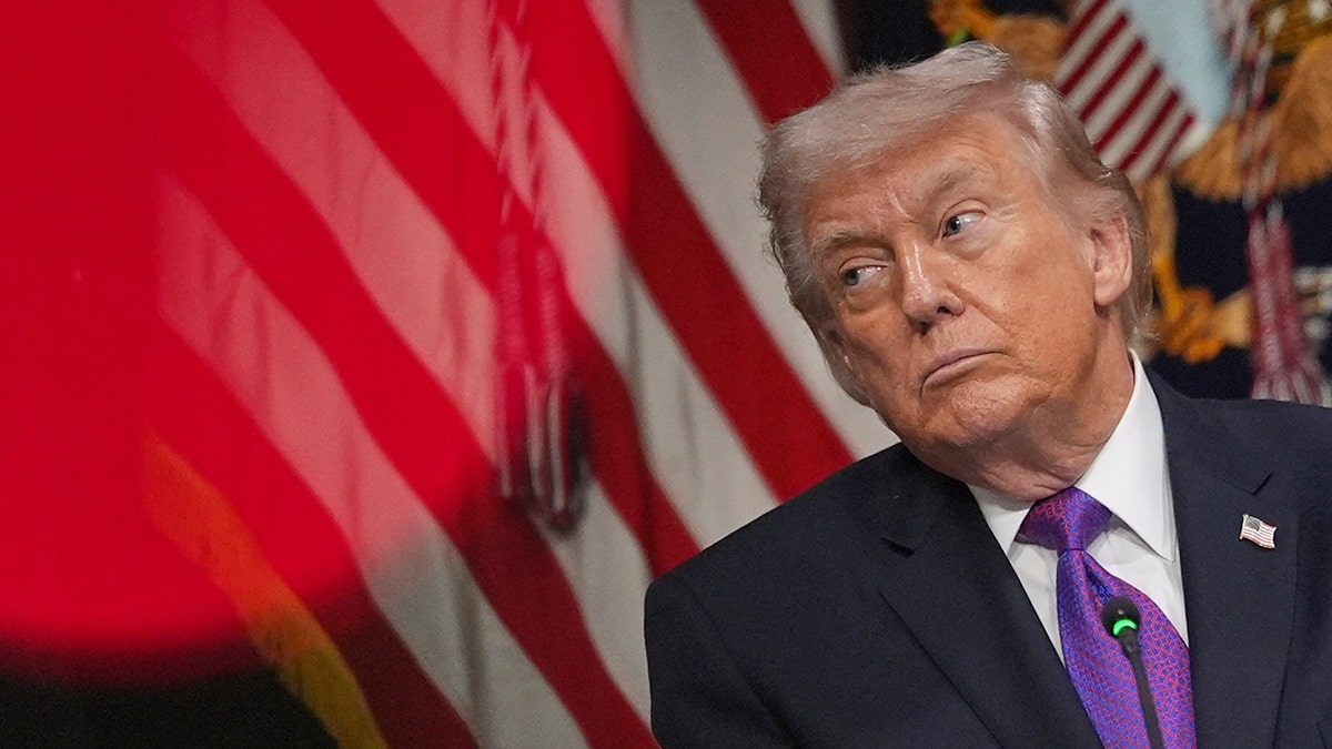 President Donald Trump listening during an event in the Indian Treaty Room.