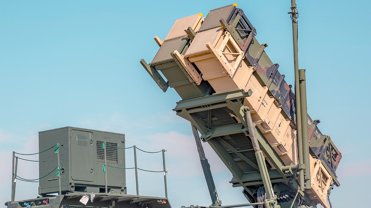 A U.S. Army Patriot missile launcher stands deployed in a field in southeastern Poland.