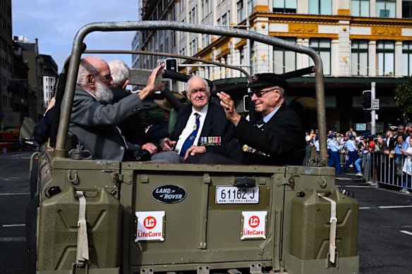 Participants parade down Elizabeth Street in the 2025 Anzac Day March.