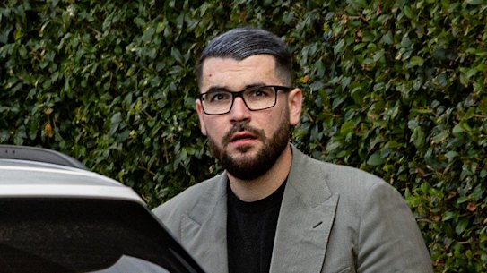 Star agent Josh Tesolin pictured leaving his Bella Vista home on Friday, the same day his licence was suspended.