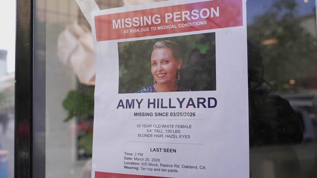 Missing person poster for Amy Hillyard displayed in Oakland California
