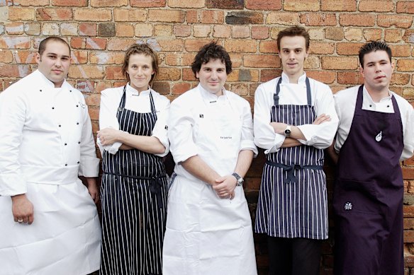 Pictured in 2003, young chefs Shane Delia, Leilani Wolfenden, George Calombaris, Alec Devney and John Comiskey.