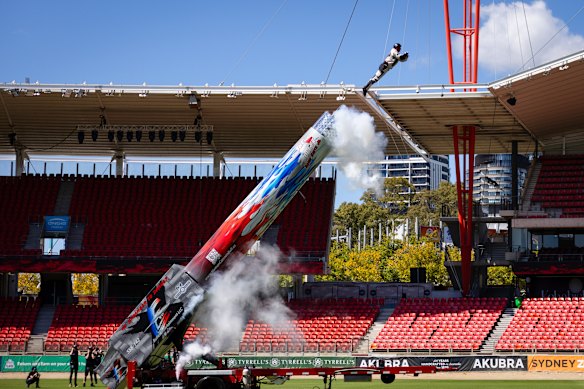 David Smith, the human cannonball, gets ready on Wednesday for the Royal Easter Show at Sydney Olympic Park. 
