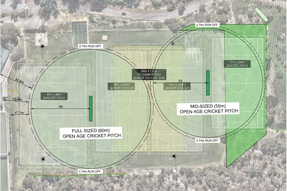 The plans for the expanded cricket pitch at John Connell Reserve in Leeming. 