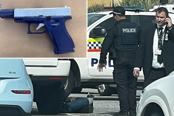 Police seized what is believed to be a novelty cigarette lighter (inset), after swarming Crown Perth and Burswood on Sunday.